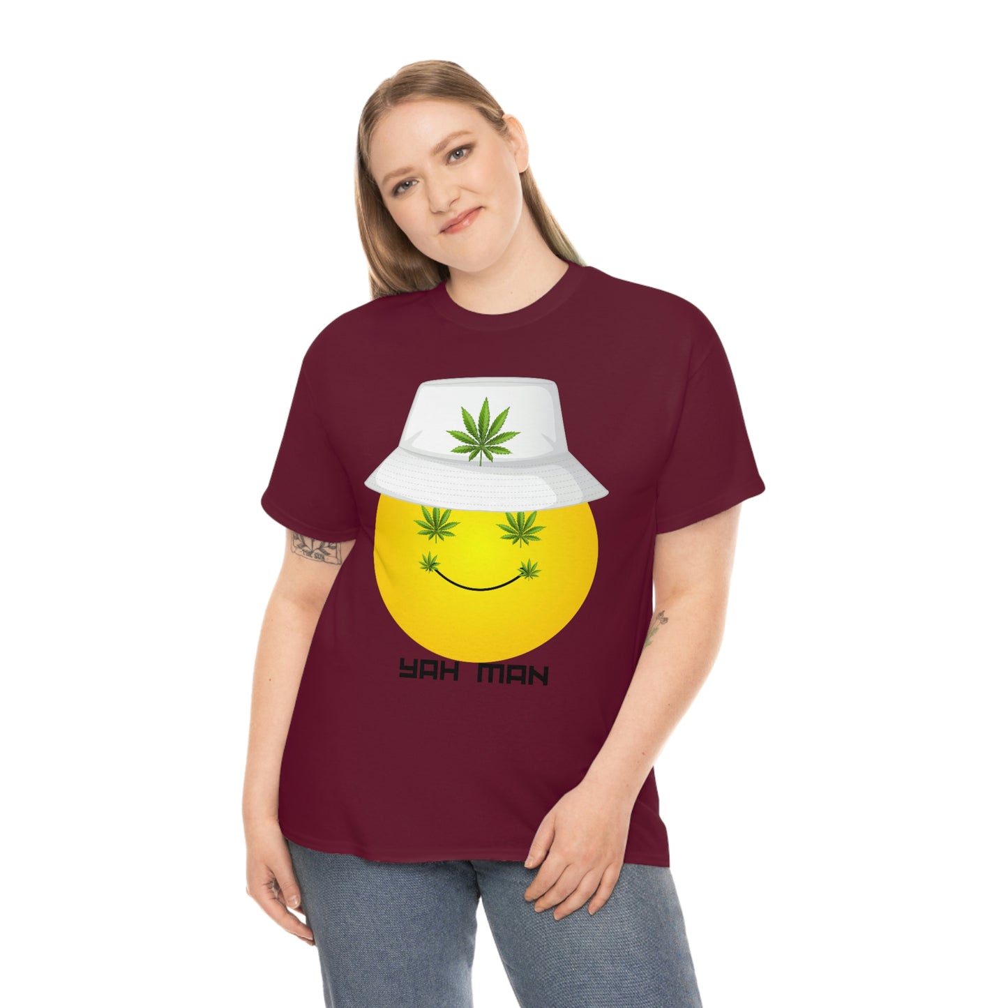 "Weed Emoji in Bucket Hat" Unisex Heavy Cotton Tee