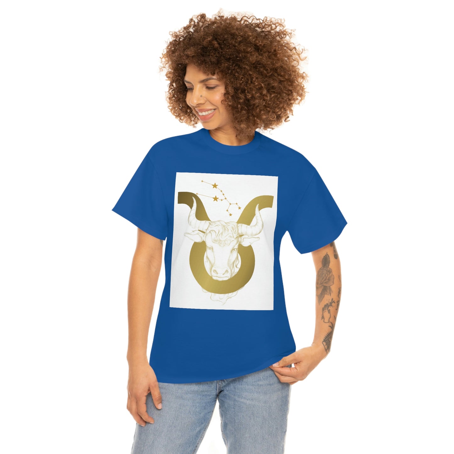 "Taurus Bull Head in Symbol" With White Background Unisex Heavy Cotton Tee