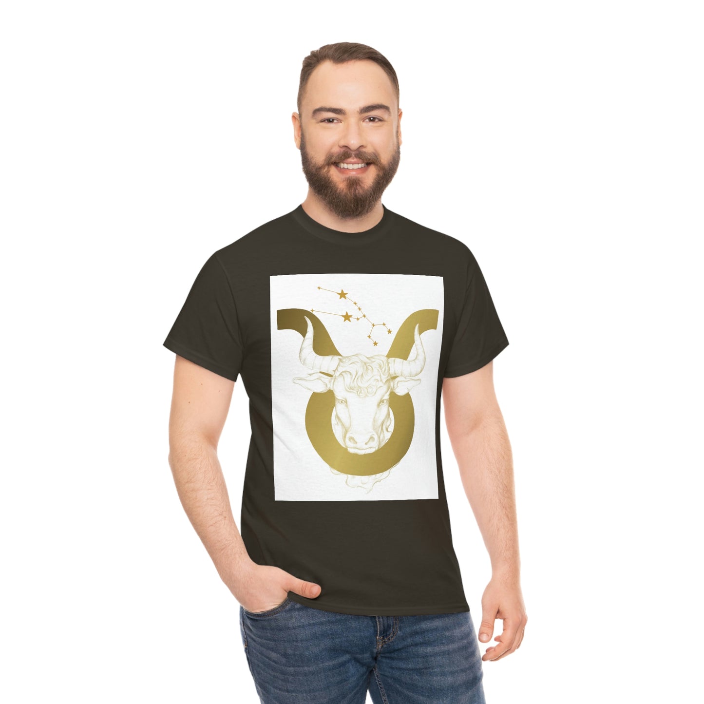 "Taurus Bull Head in Symbol" With White Background Unisex Heavy Cotton Tee