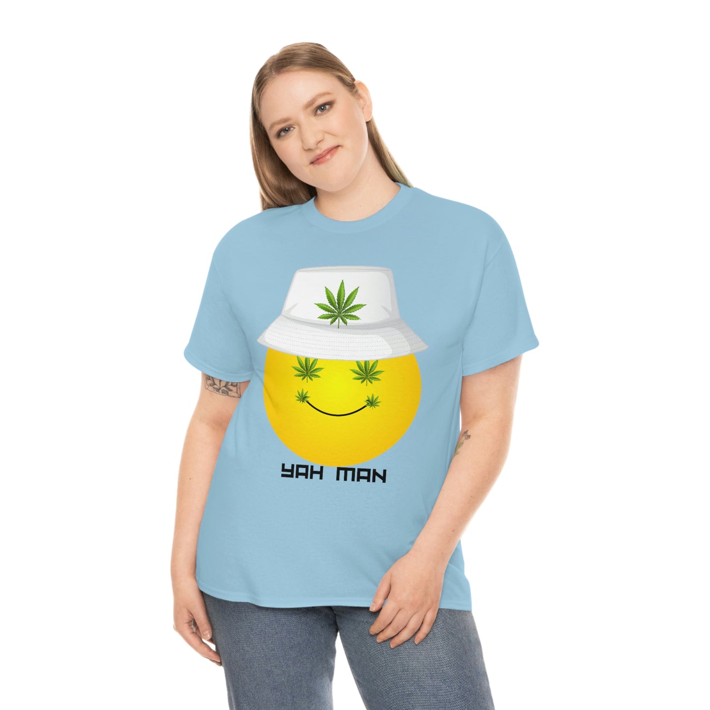 "Weed Emoji in Bucket Hat" Unisex Heavy Cotton Tee
