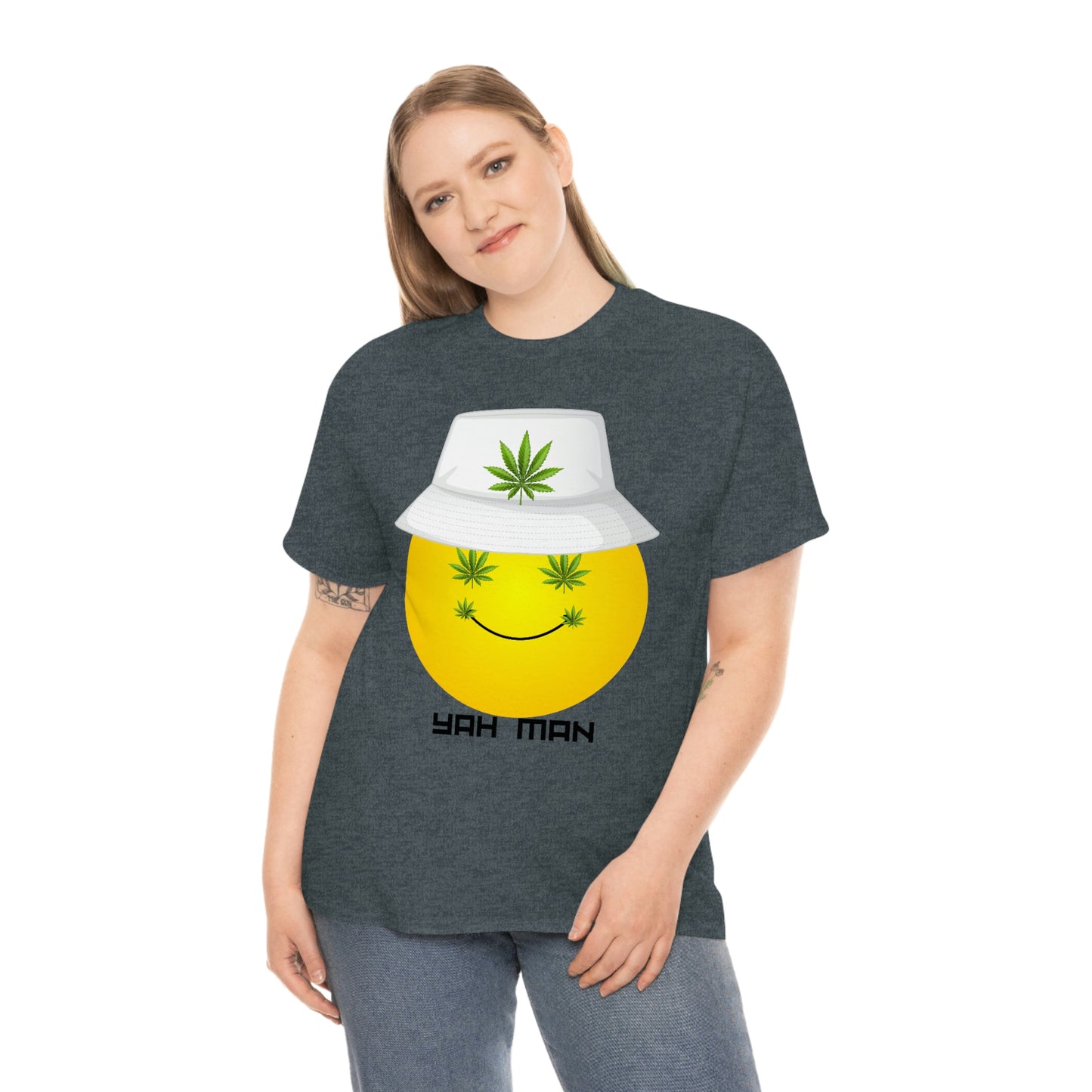"Weed Emoji in Bucket Hat" Unisex Heavy Cotton Tee