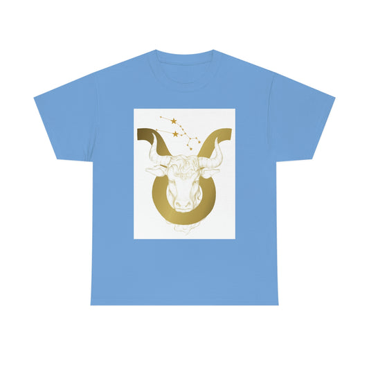 "Taurus Bull Head in Symbol" With White Background Unisex Heavy Cotton Tee
