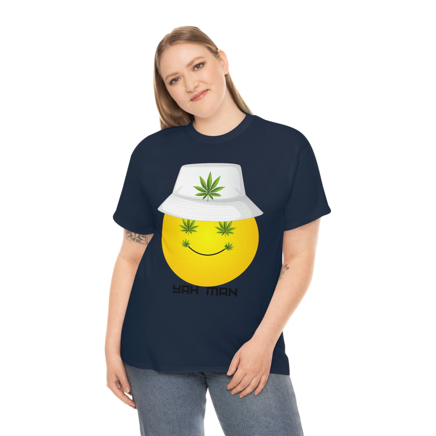 "Weed Emoji in Bucket Hat" Unisex Heavy Cotton Tee