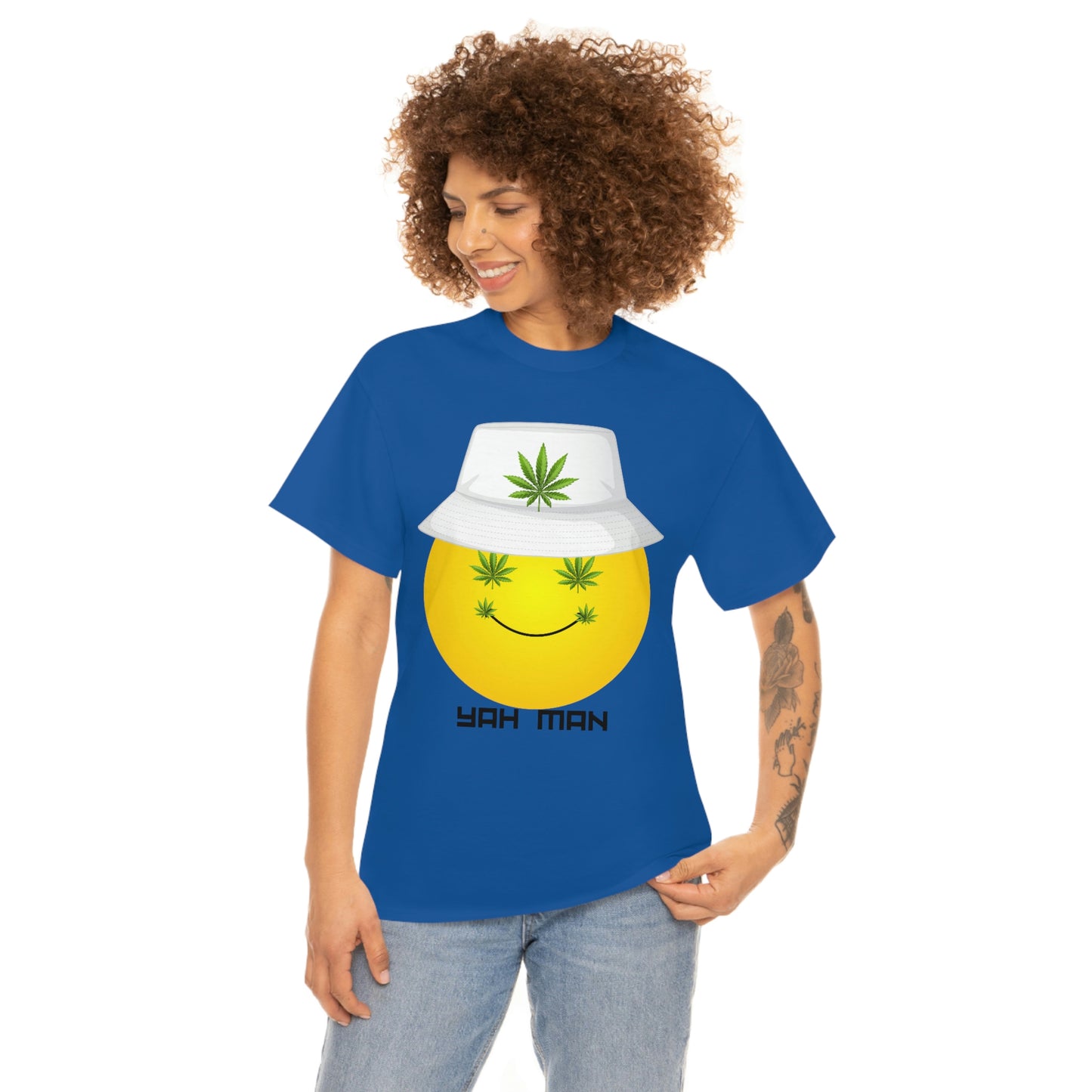 "Weed Emoji in Bucket Hat" Unisex Heavy Cotton Tee