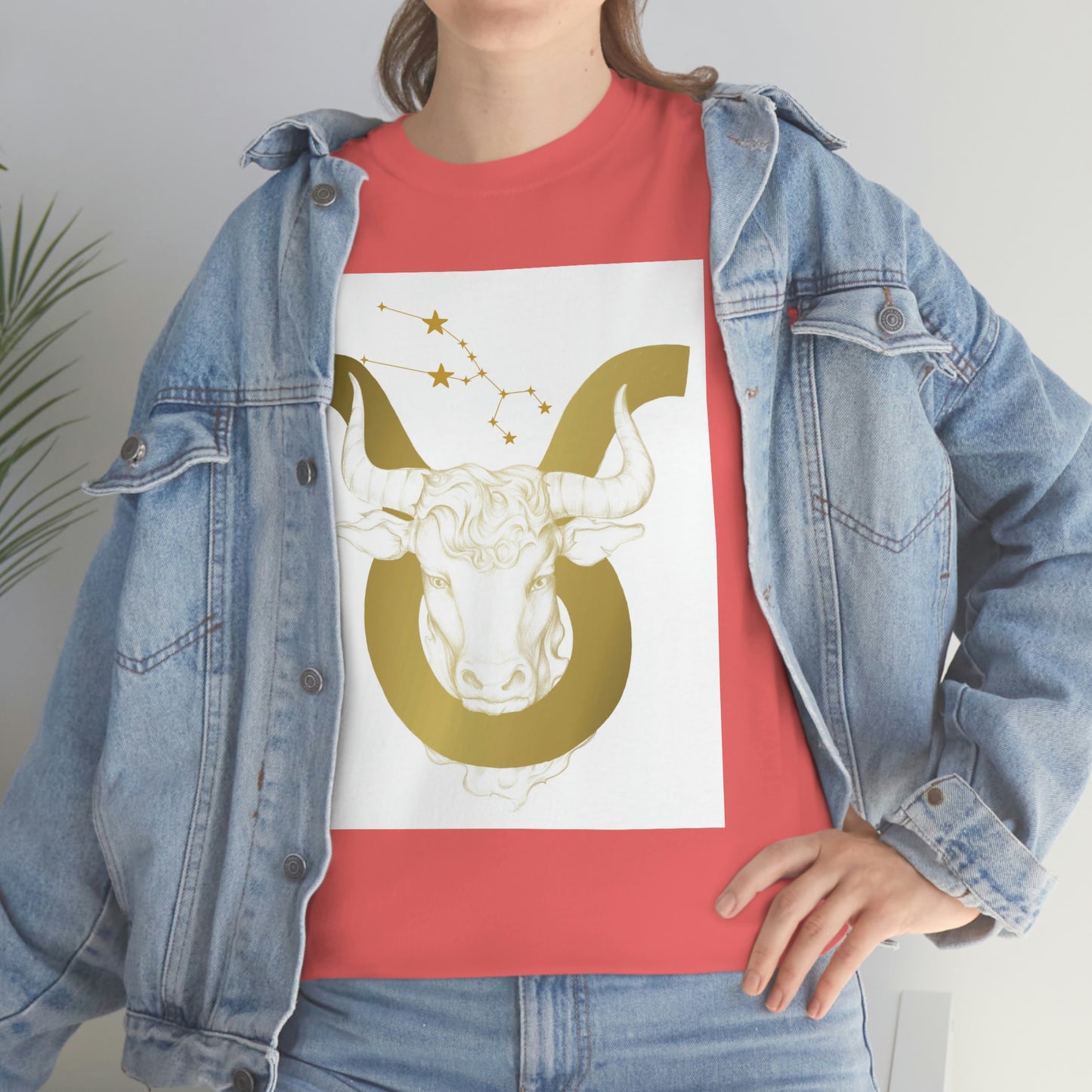 "Taurus Bull Head in Symbol" With White Background Unisex Heavy Cotton Tee