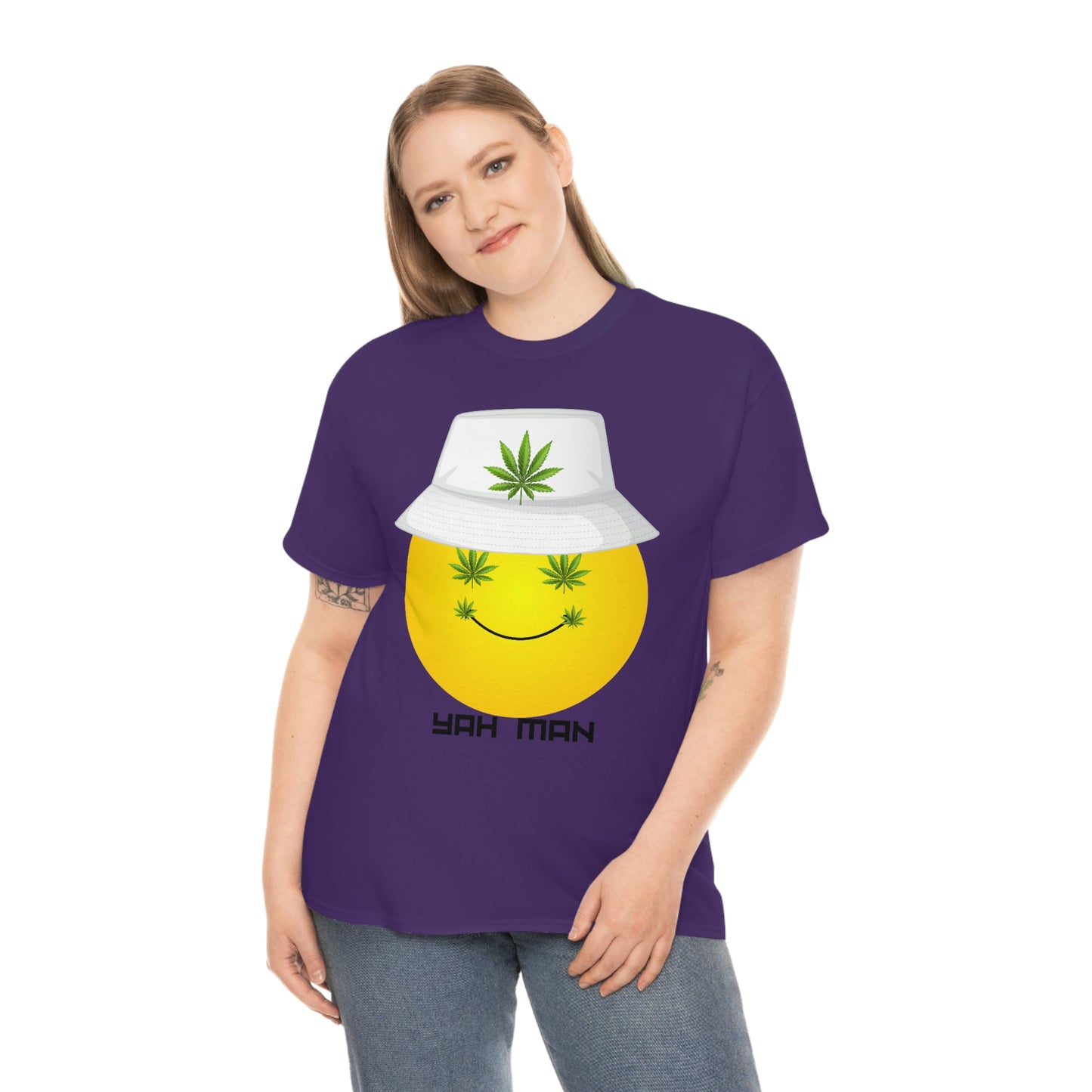 "Weed Emoji in Bucket Hat" Unisex Heavy Cotton Tee