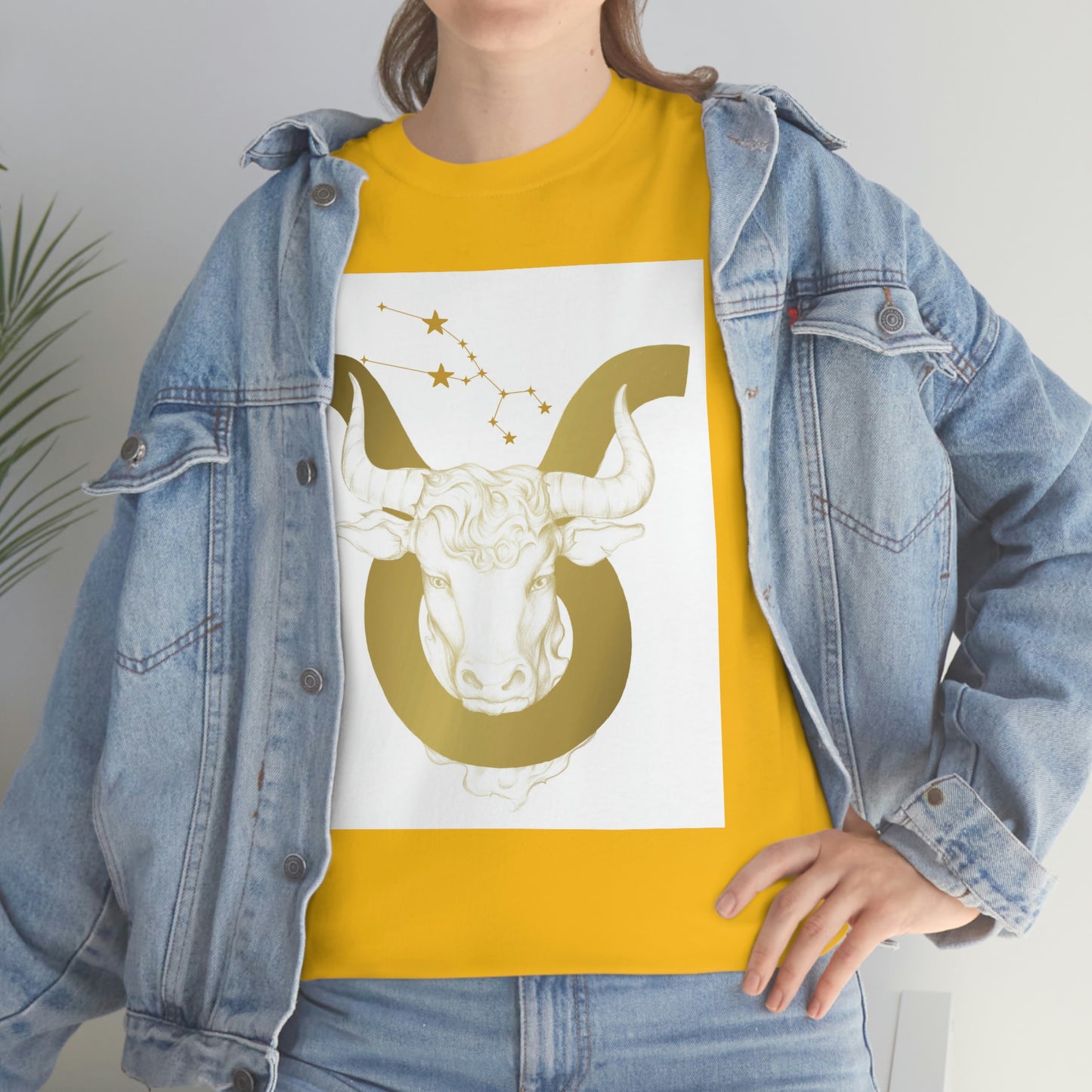 "Taurus Bull Head in Symbol" With White Background Unisex Heavy Cotton Tee