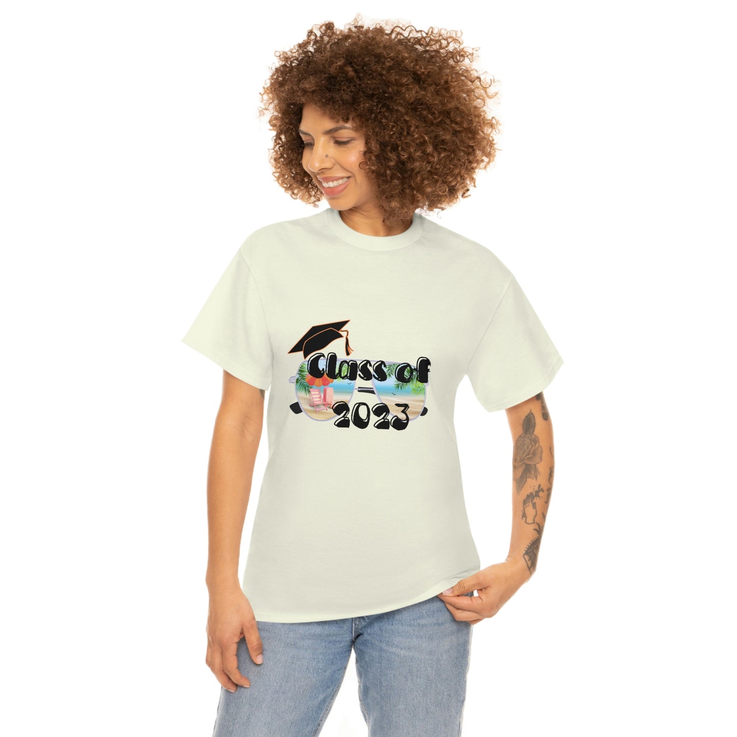 "Class of 2023 Cap over Shades": 2023 Graduate: Unisex Heavy Cotton Tee