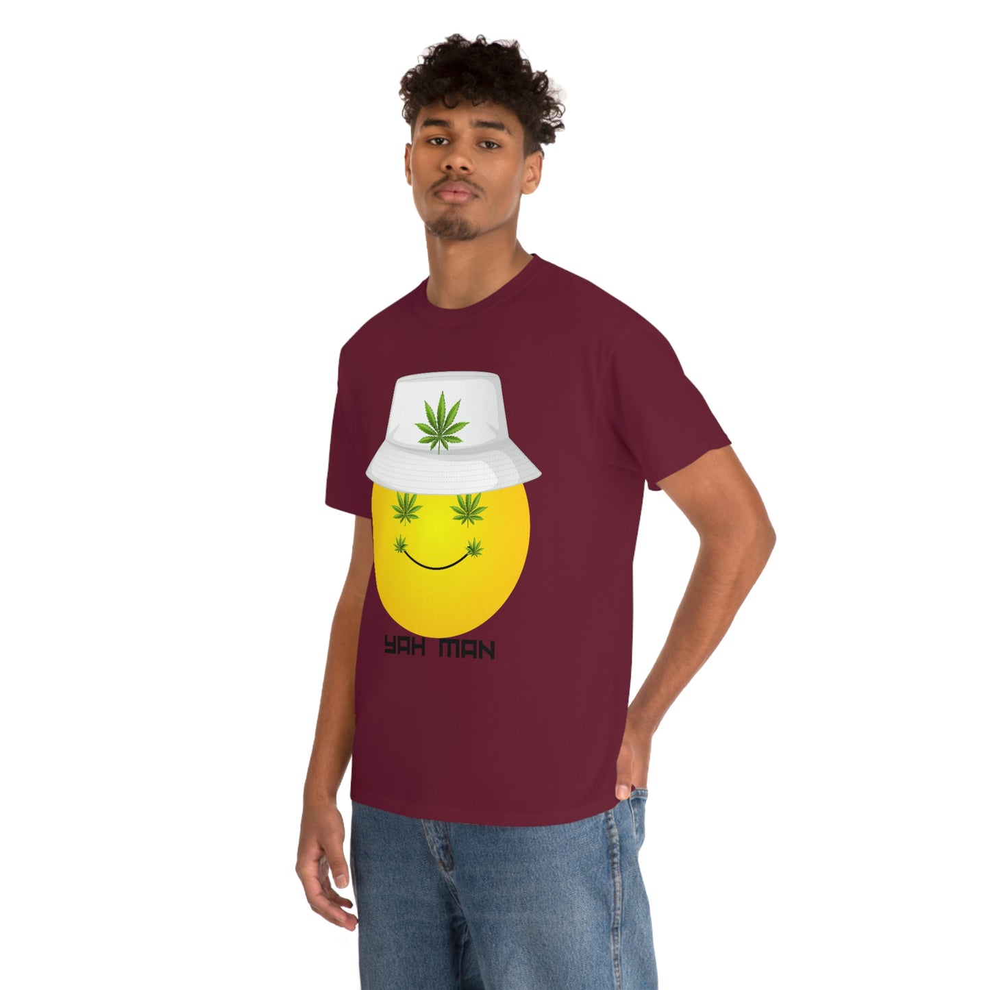 "Weed Emoji in Bucket Hat" Unisex Heavy Cotton Tee