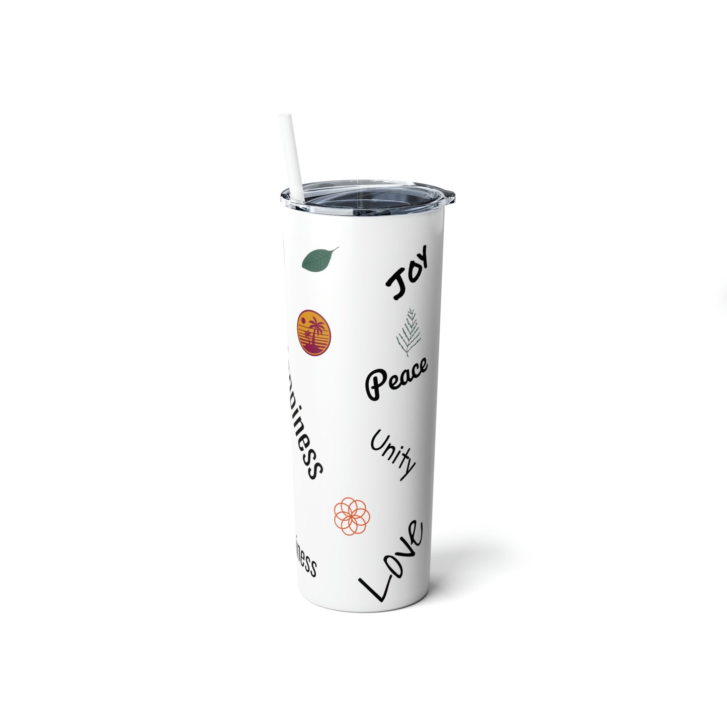 "Peace & Love" - Skinny Steel Tumbler with Straw, 20oz