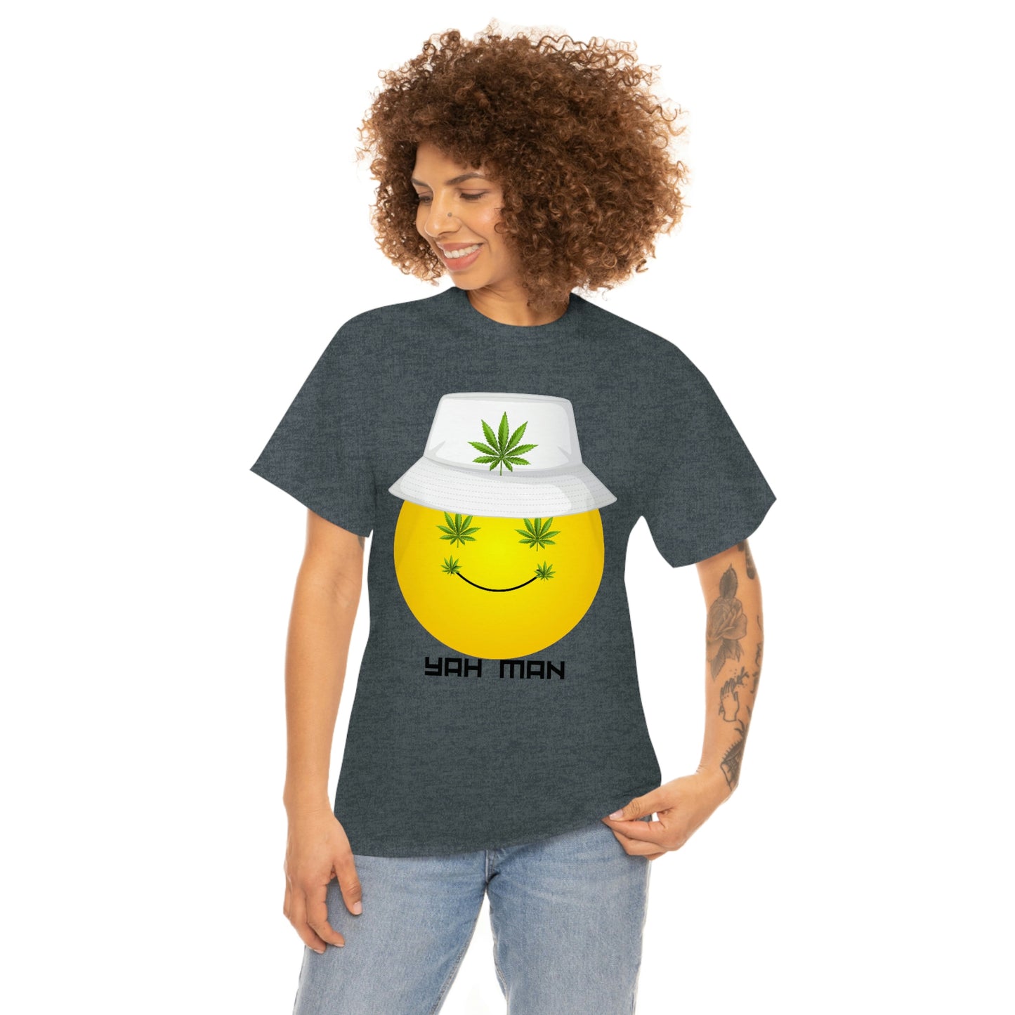 "Weed Emoji in Bucket Hat" Unisex Heavy Cotton Tee