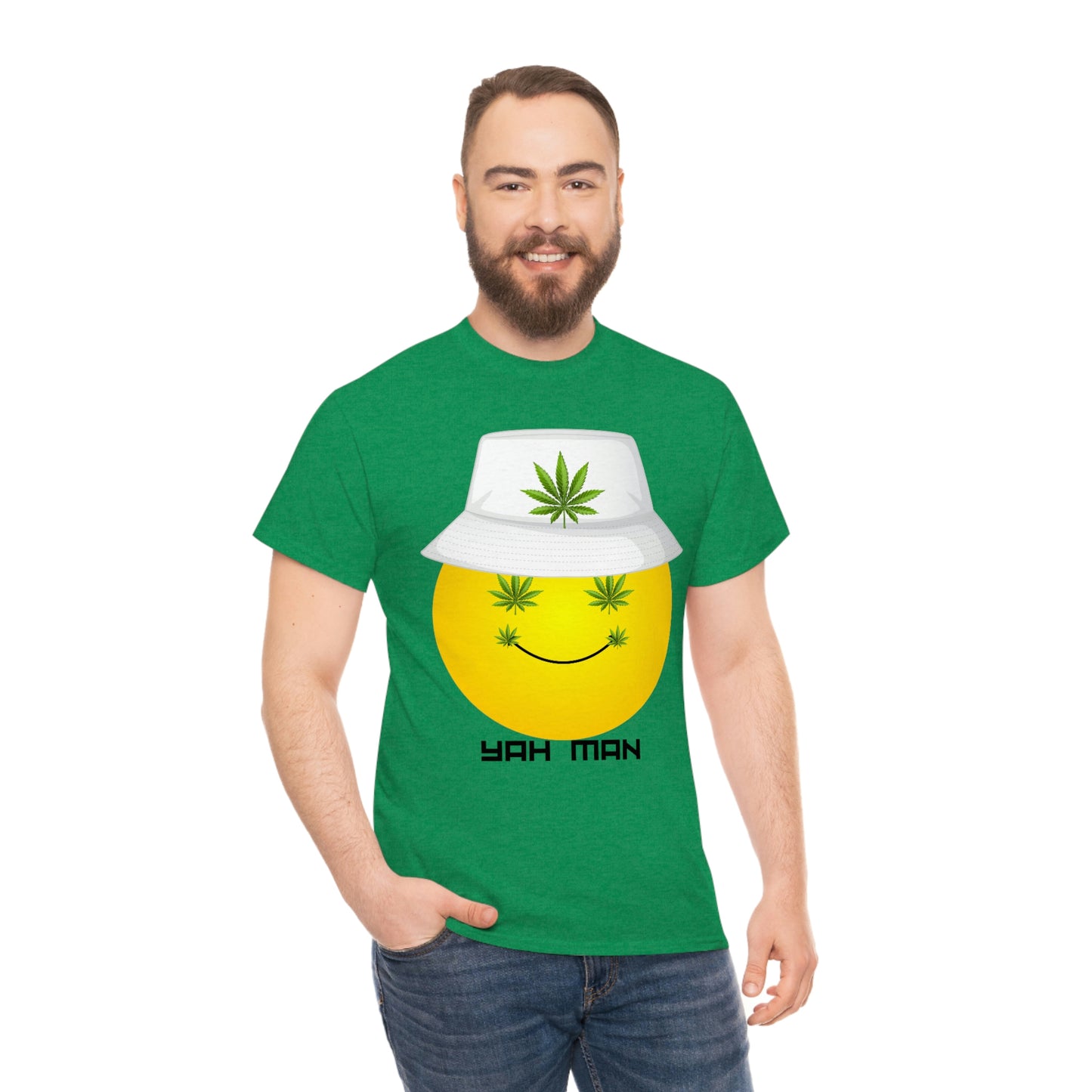 "Weed Emoji in Bucket Hat" Unisex Heavy Cotton Tee
