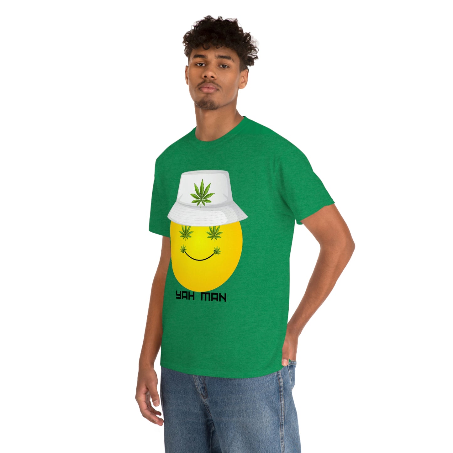 "Weed Emoji in Bucket Hat" Unisex Heavy Cotton Tee