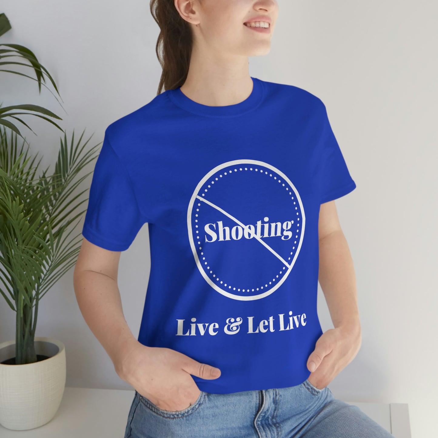 "No Shooting" White Font - Unisex Jersey Short Sleeve Tee