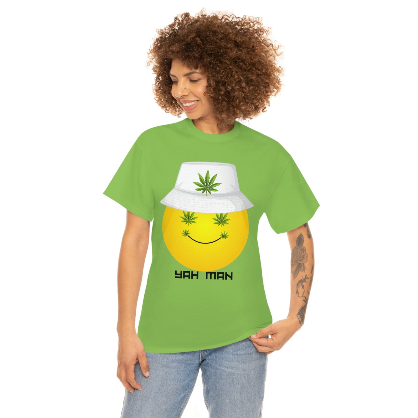 "Weed Emoji in Bucket Hat" Unisex Heavy Cotton Tee