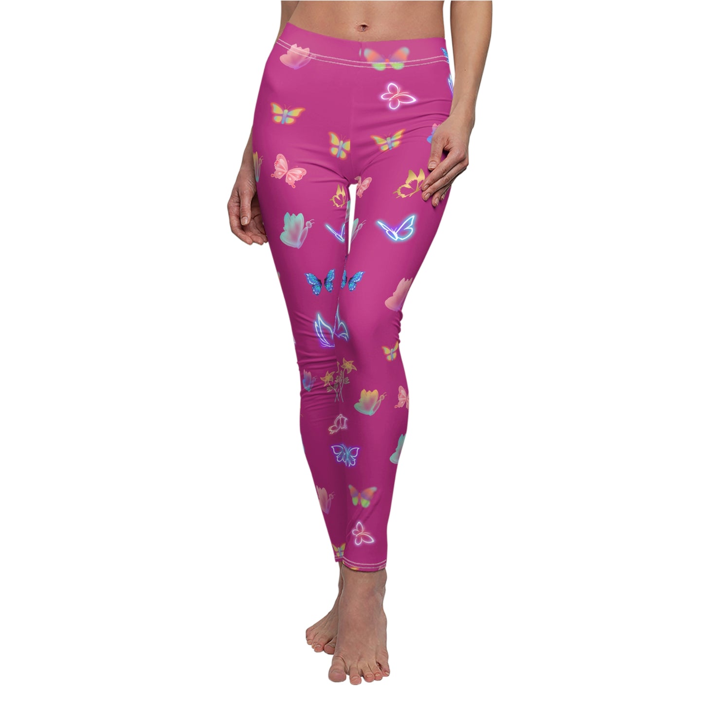 Pink Glowing Butterflies Women's Casual Leggings