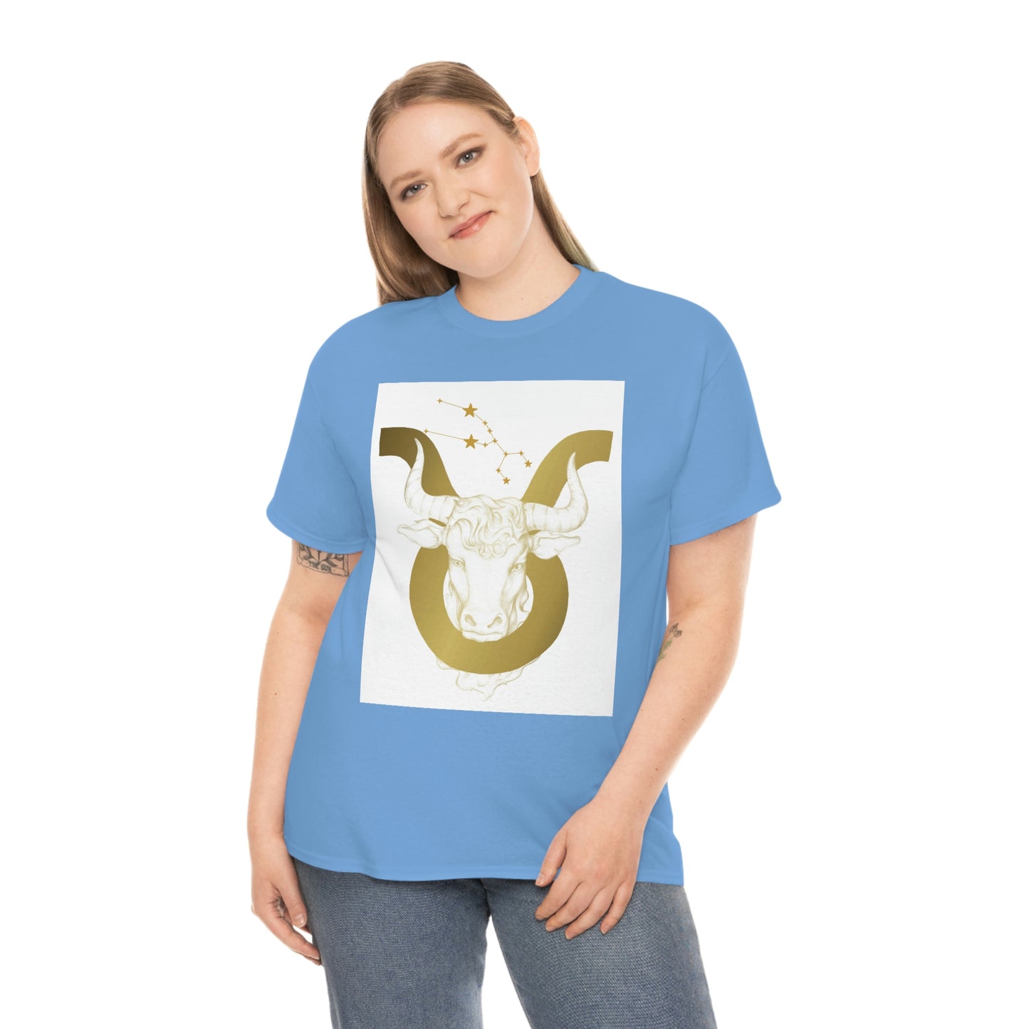"Taurus Bull Head in Symbol" With White Background Unisex Heavy Cotton Tee