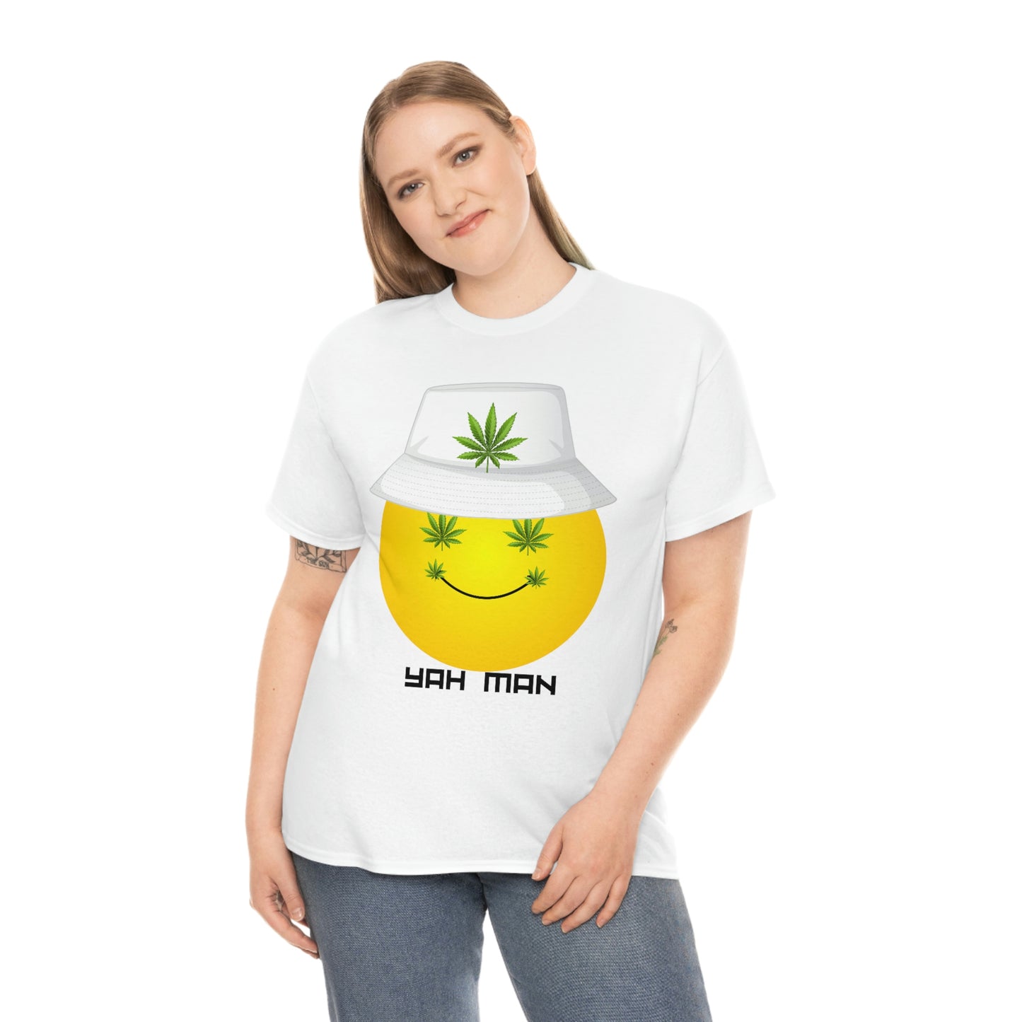 "Weed Emoji in Bucket Hat" Unisex Heavy Cotton Tee