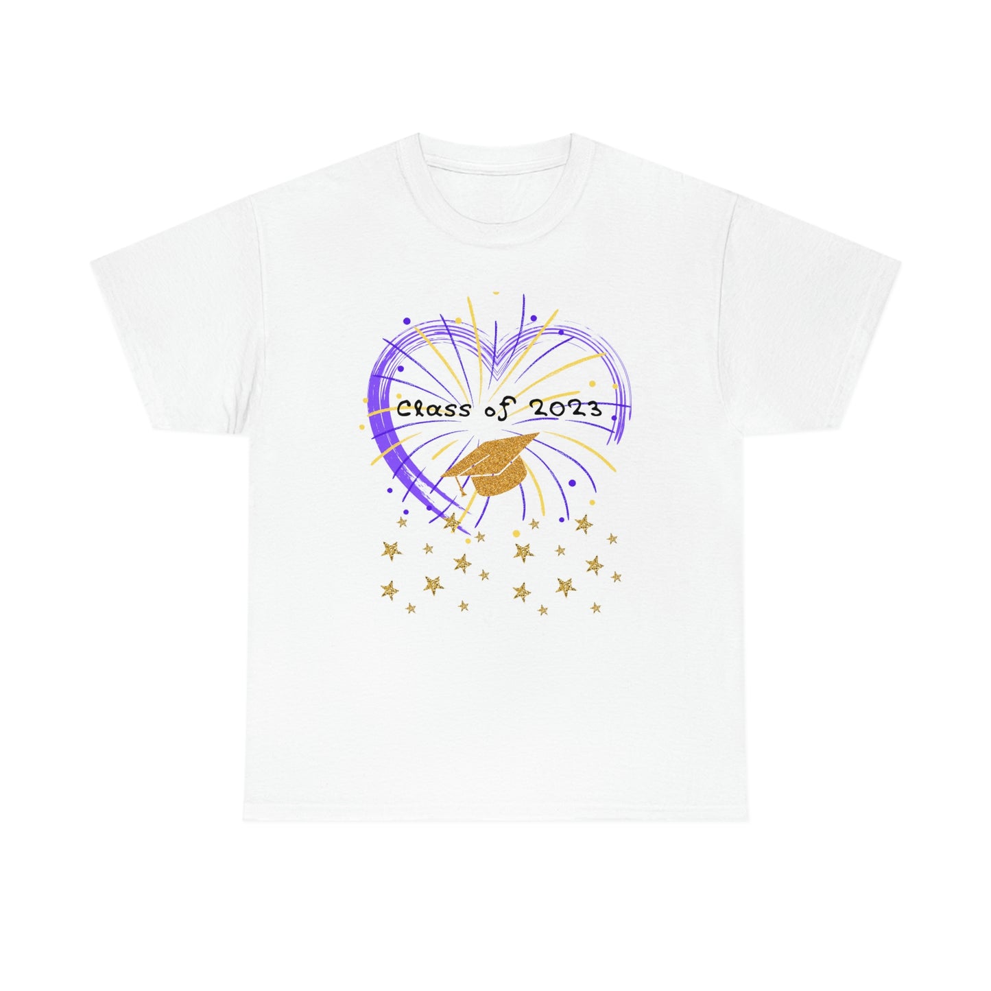 "2023 Graduation Cap on Fireworks" Unisex Heavy Cotton Tee