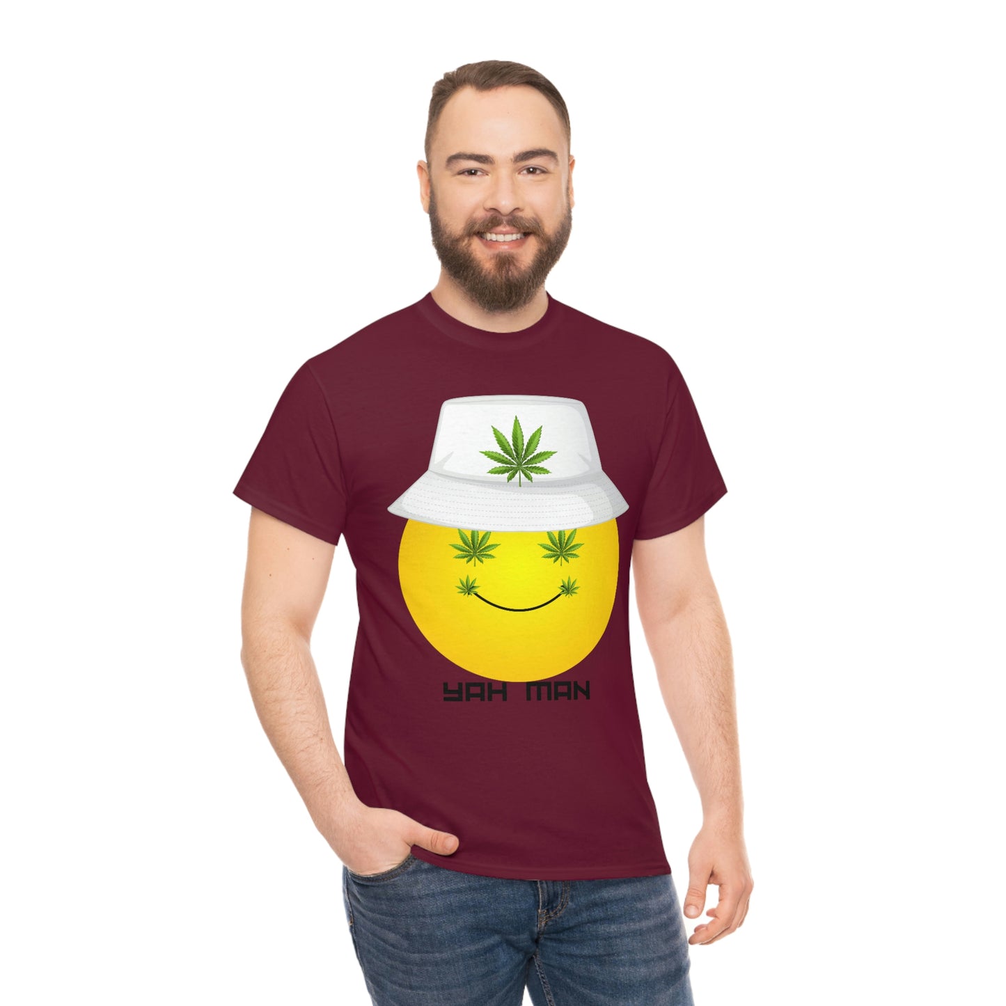"Weed Emoji in Bucket Hat" Unisex Heavy Cotton Tee