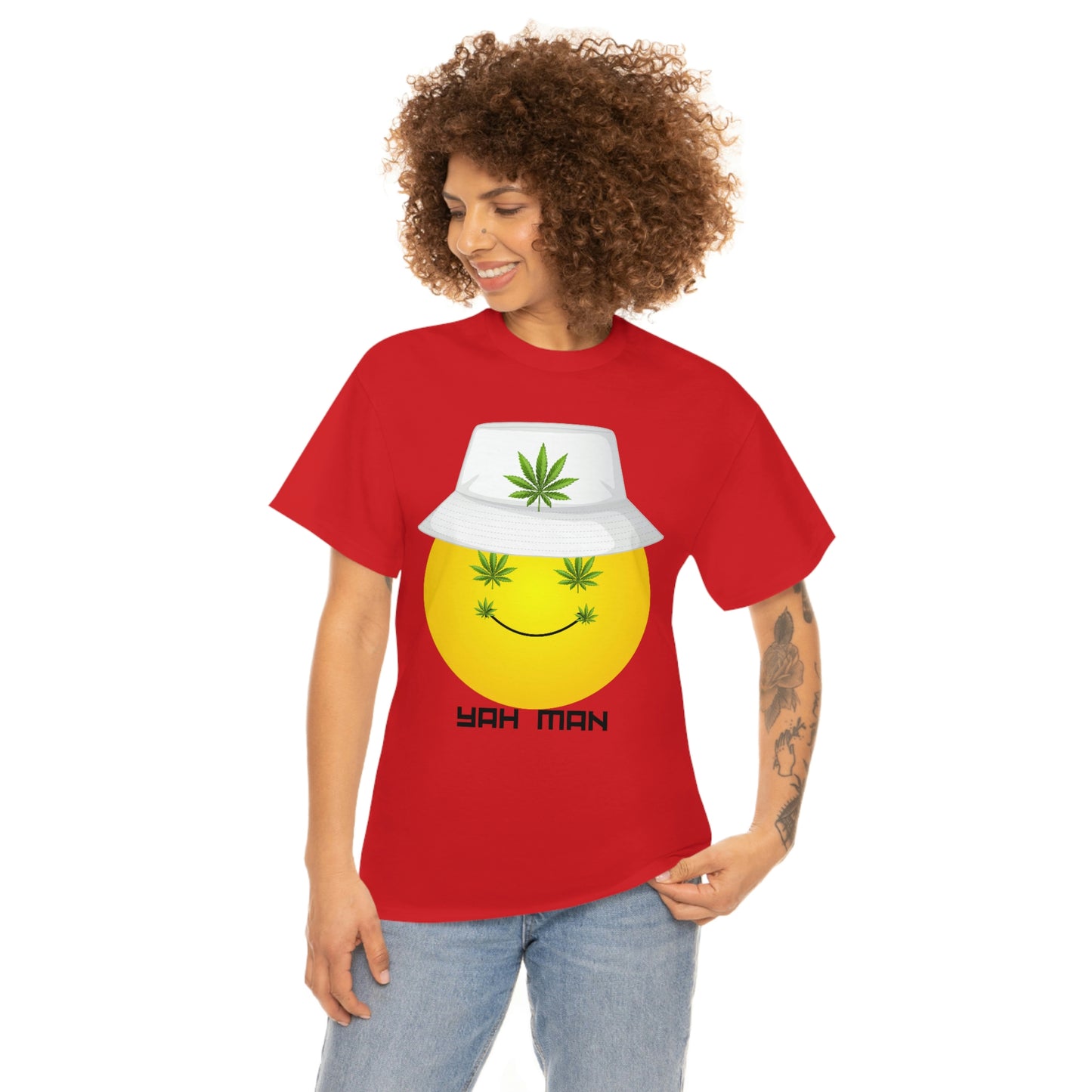 "Weed Emoji in Bucket Hat" Unisex Heavy Cotton Tee