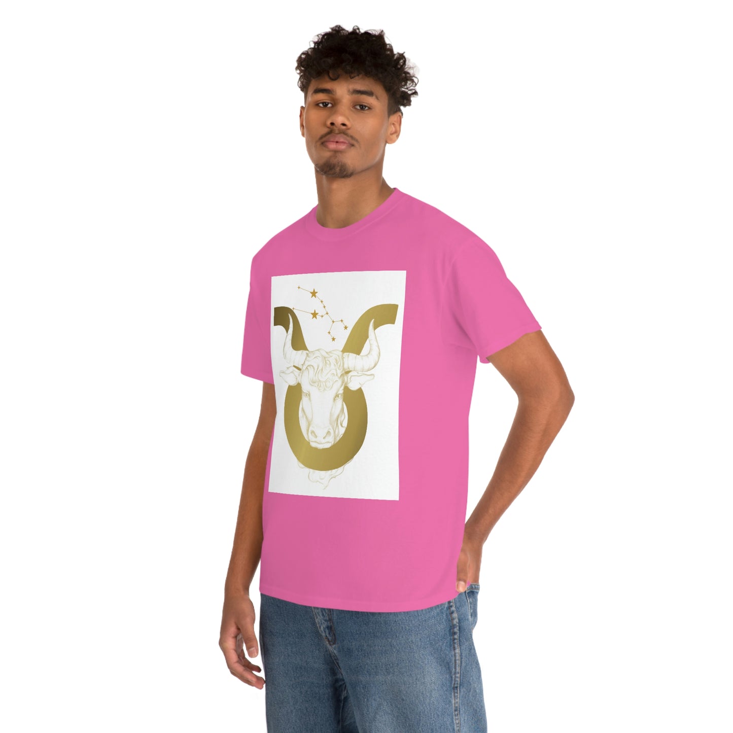 "Taurus Bull Head in Symbol" With White Background Unisex Heavy Cotton Tee