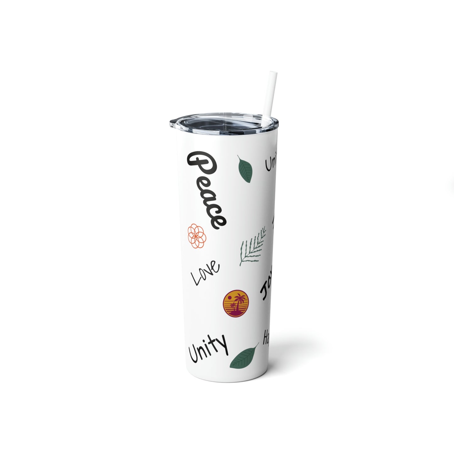"Peace & Love" - Skinny Steel Tumbler with Straw, 20oz