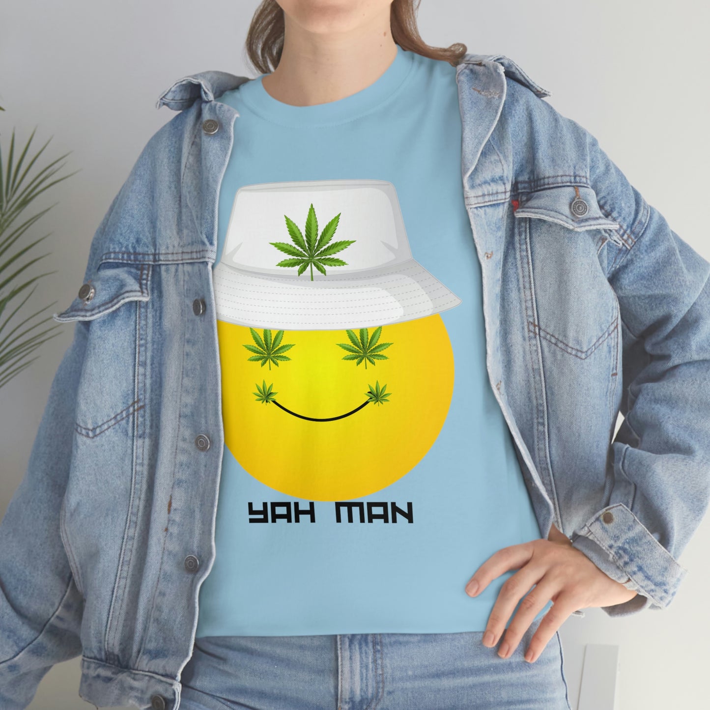 "Weed Emoji in Bucket Hat" Unisex Heavy Cotton Tee