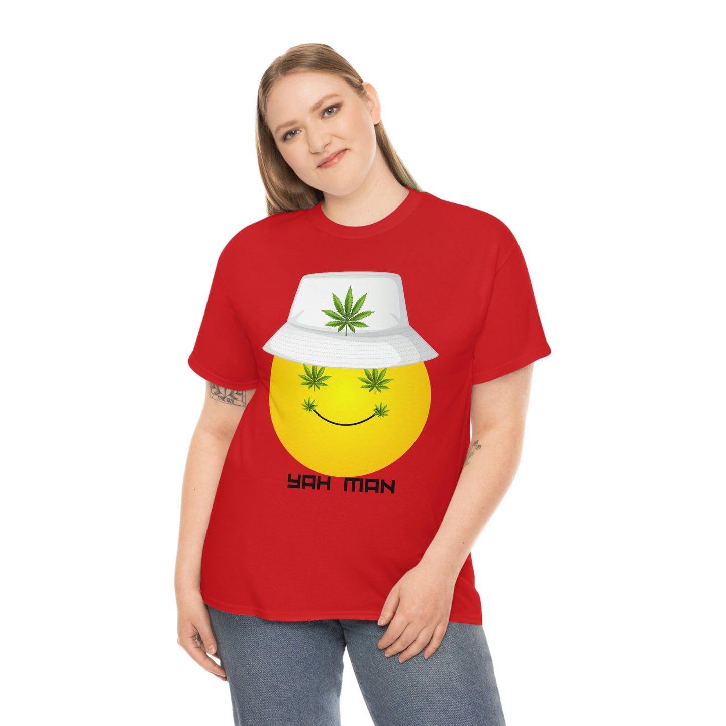 "Weed Emoji in Bucket Hat" Unisex Heavy Cotton Tee