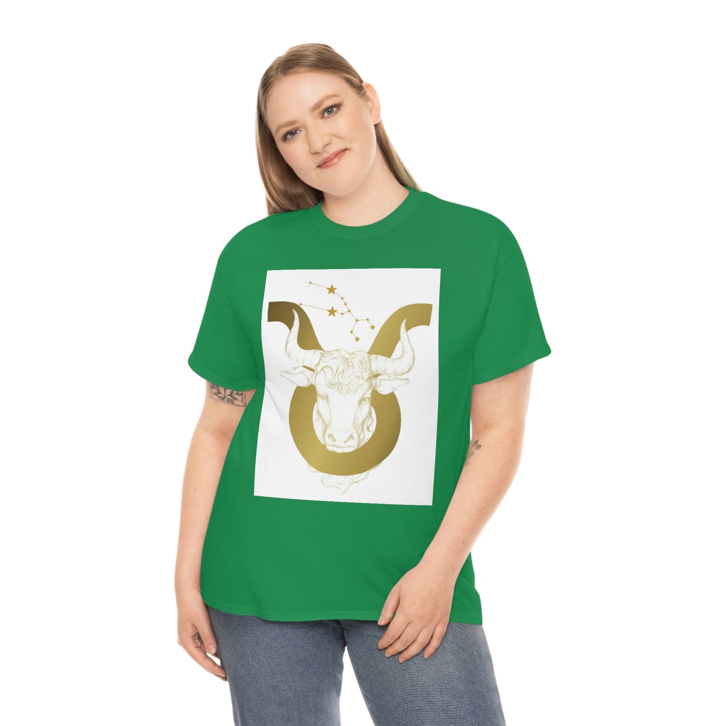 "Taurus Bull Head in Symbol" With White Background Unisex Heavy Cotton Tee
