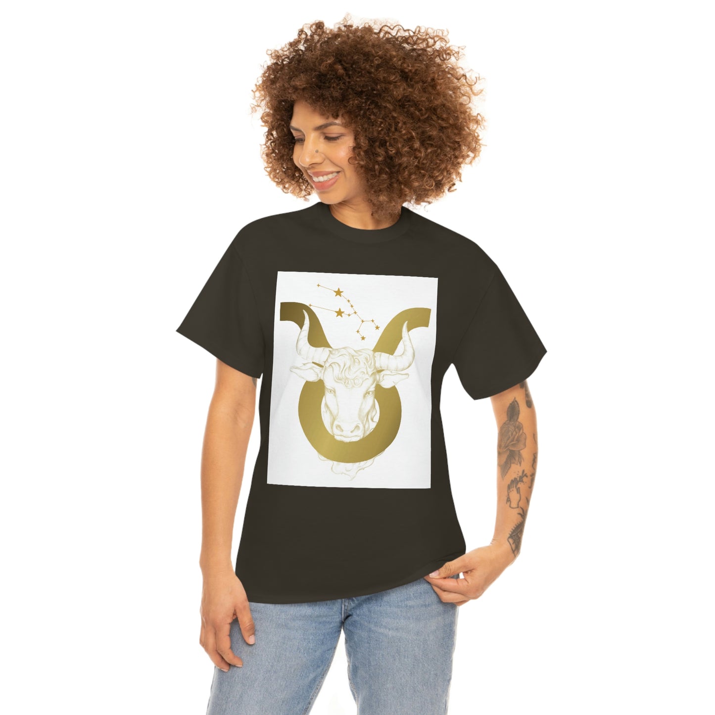 "Taurus Bull Head in Symbol" With White Background Unisex Heavy Cotton Tee
