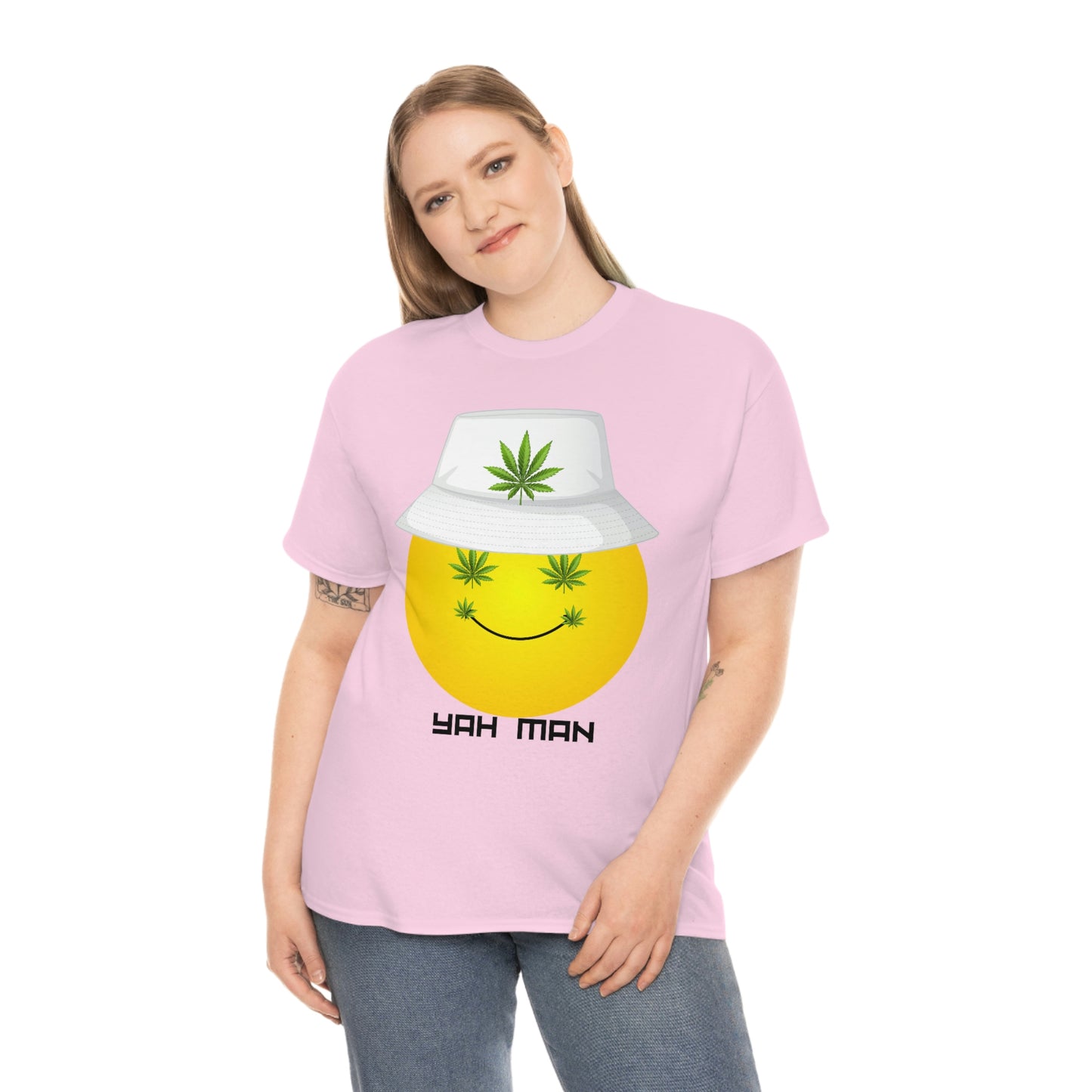 "Weed Emoji in Bucket Hat" Unisex Heavy Cotton Tee