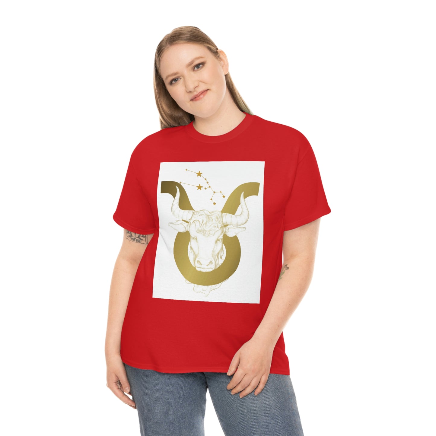 "Taurus Bull Head in Symbol" With White Background Unisex Heavy Cotton Tee