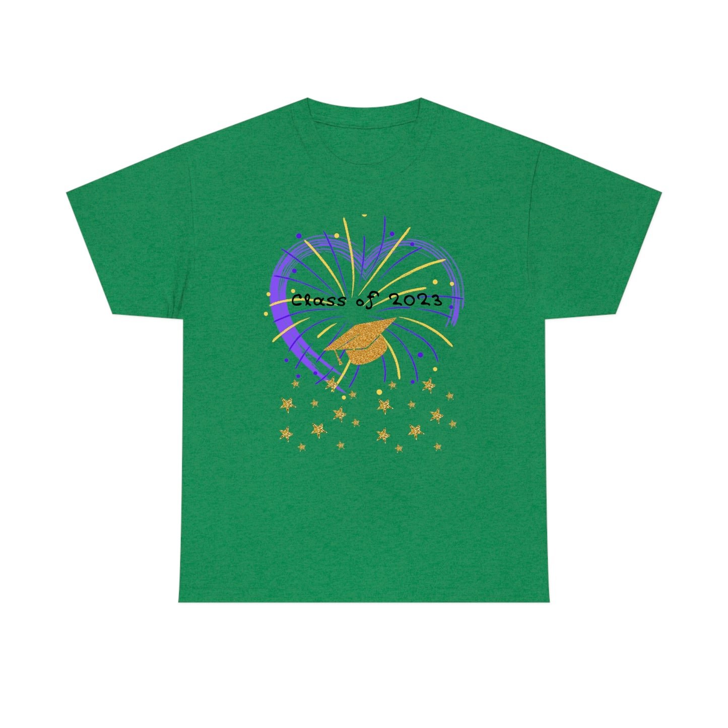 "2023 Graduation Cap on Fireworks" Unisex Heavy Cotton Tee