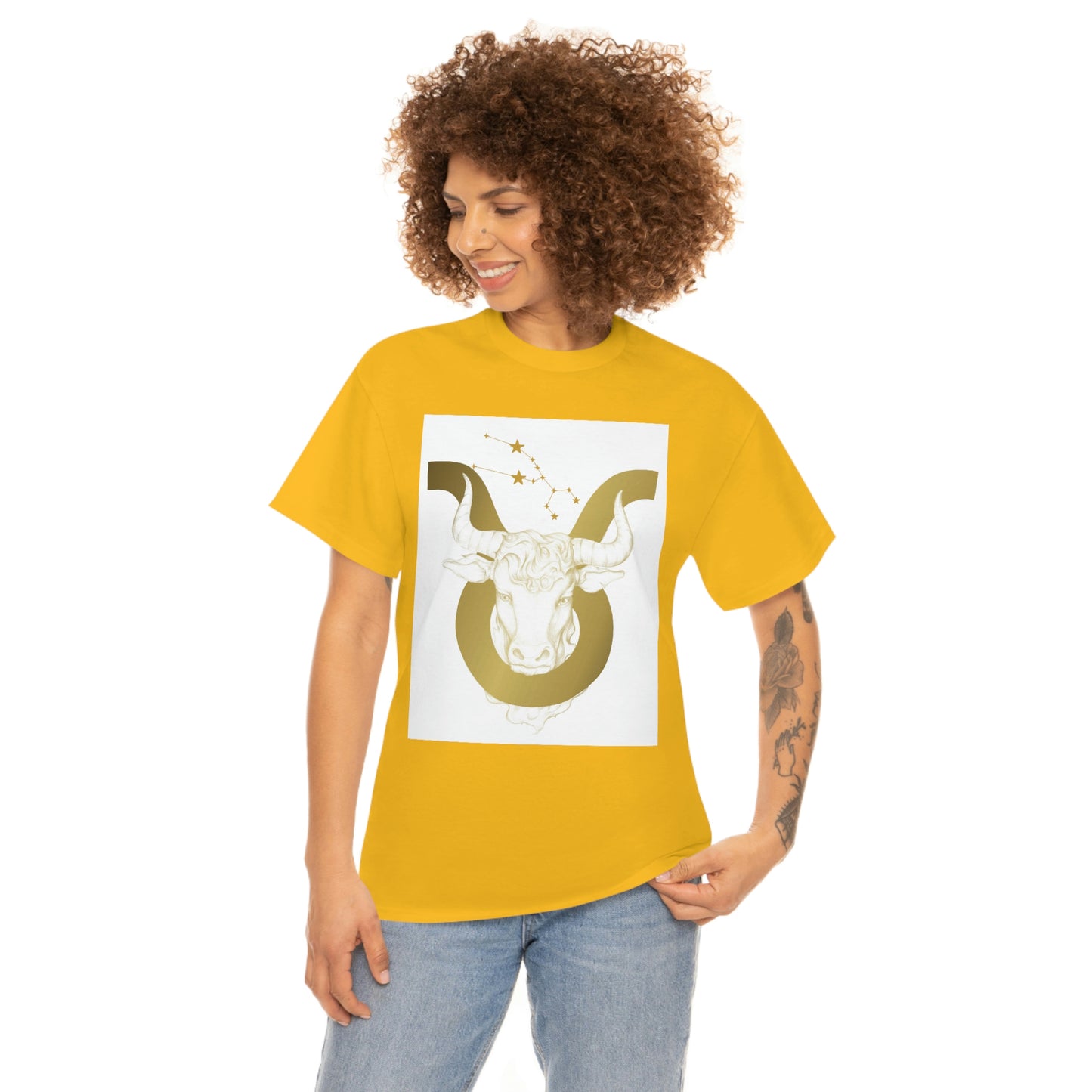 "Taurus Bull Head in Symbol" With White Background Unisex Heavy Cotton Tee