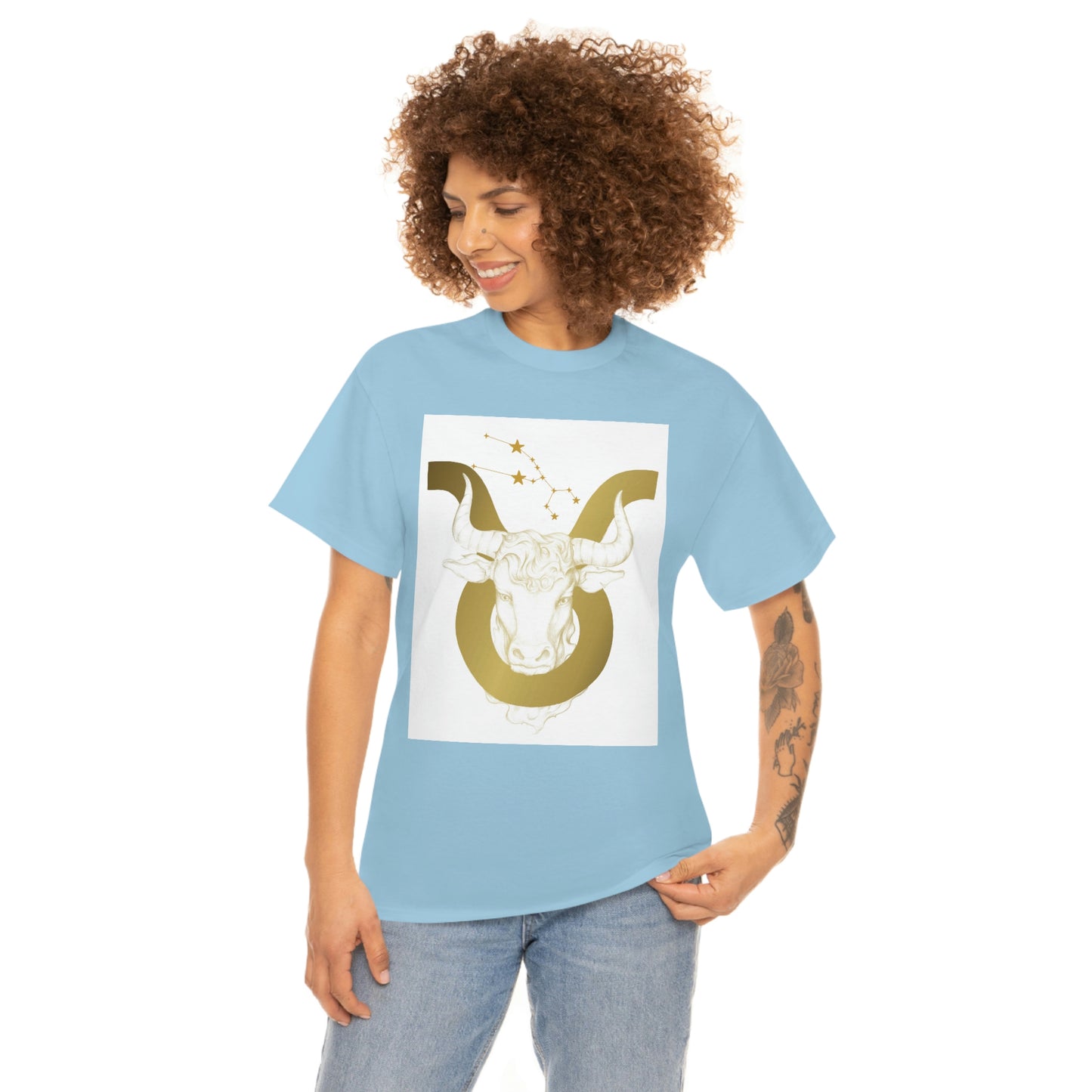 "Taurus Bull Head in Symbol" With White Background Unisex Heavy Cotton Tee